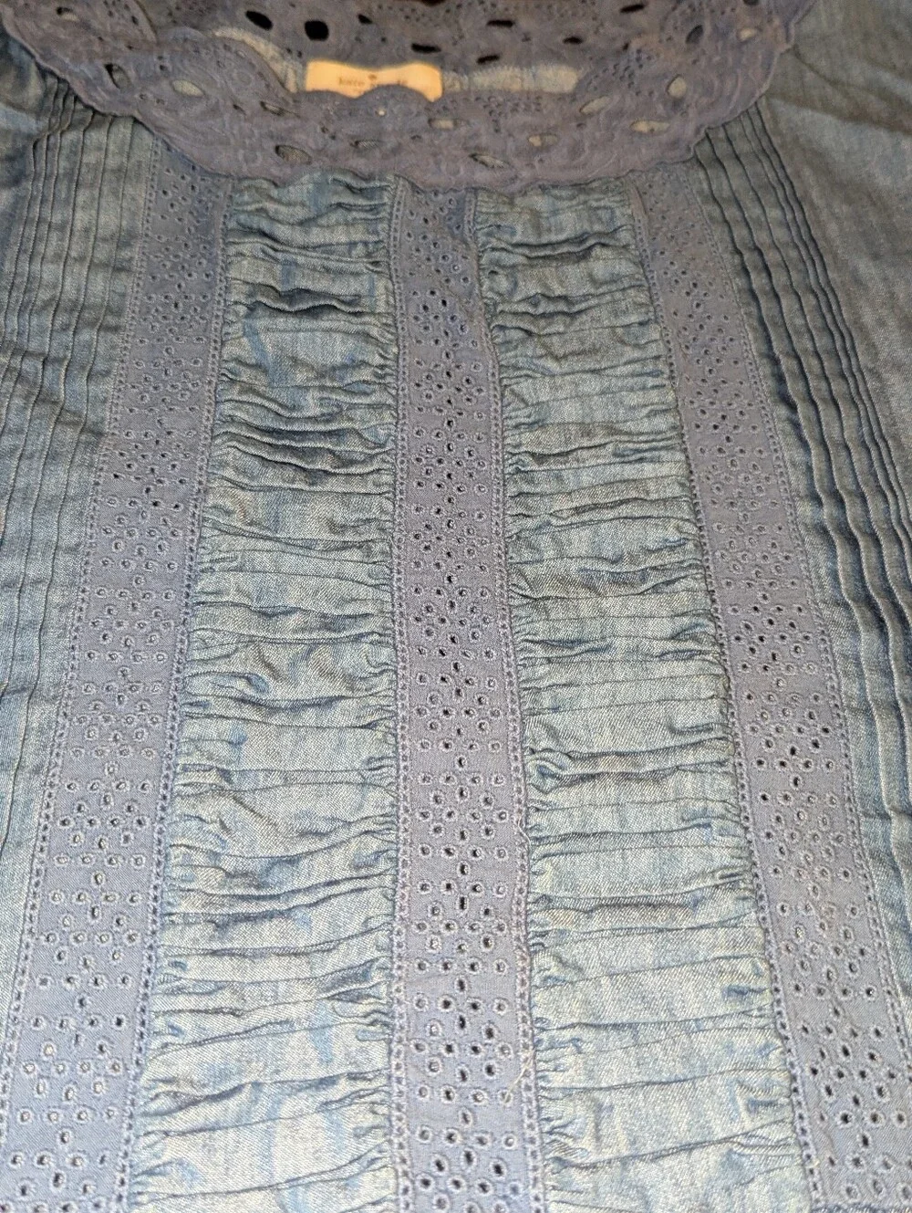 Kate Spade Blue Chambray Lace Trim Peplum Blouse Size 12